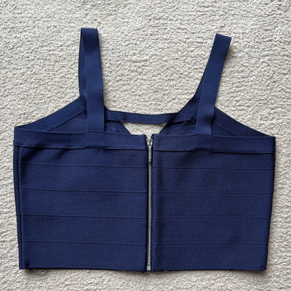 NEW GUESS Mirage Ottoman Cutout Bandage Crop Top Tank Top Sleeveless Navy Blue L - Picture 5 of 9